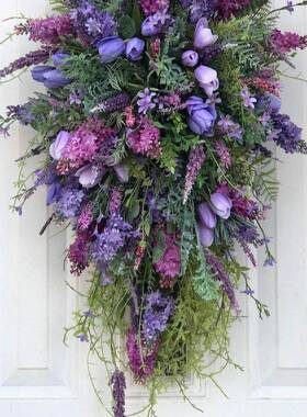 鸿春季夏紫色郁金香花环郁纵金香风信子绣球MZL花多春花环家居装