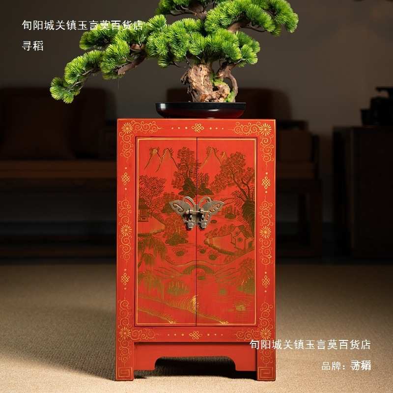 美式复古实木斗柜储物柜立柜五斗柜卧室收纳中式边柜彩绘床头柜