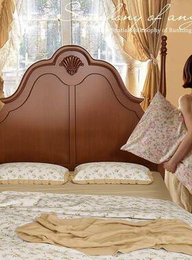 乡YDM村美式实木床现简约主卧室18.51.双人床法代式复古米民宿床