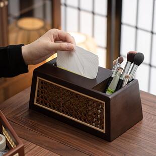 竹木纸藤编巾盒手工竹纳制家纸巾盒用纸客厅多功能抽盒茶桌餐厅纸