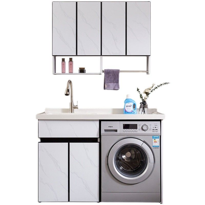 太空铝洗衣机柜子阳台组合定制搓衣板滚筒洗脸P洗手池台盆一体伴