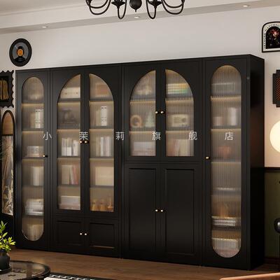 法式古钢制书柜56445带玻复璃门客厅整组墙合柜子落杂志柜地书架