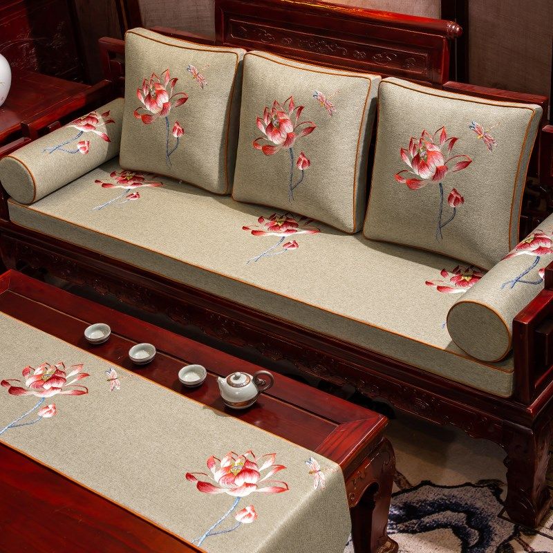 中式红木沙发坐垫新中式实木家具沙发垫子防滑罗S汉床五件套海绵