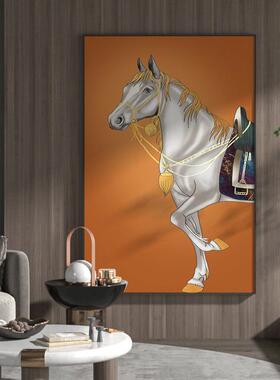 现轻玄奢客厅关装饰画墙橙色代动物白马背景壁EM-1571走廊过道竖
