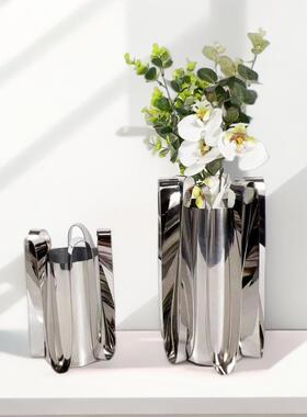 现代简欧式银金属裙边花器瓶摆件色5232样板房售楼处约软装花饰品