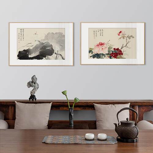 恽寿平餐厅新中式丝绸装饰画饭厅兰花工笔国画中国风花卉简约壁画