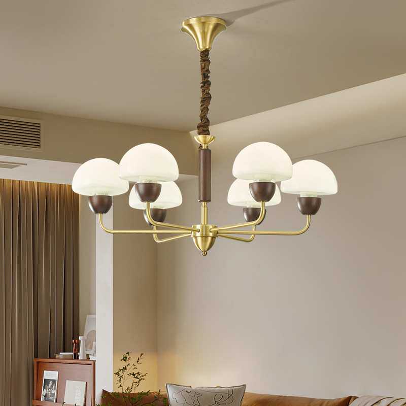 美式简约客厅吊灯全铜中古风法式实木卧室设计师主灯餐厅中山灯饰