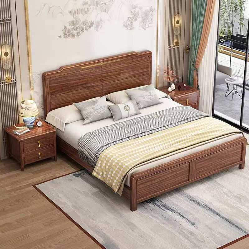 新中式乌金木铜饰实木床主卧婚床1.5m1.8米现代气压储物双人大