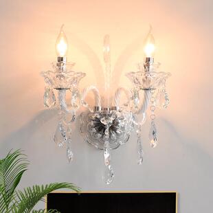 法式水晶壁灯水晶弯管灯白色透明黑色卧室壁灯床头灯