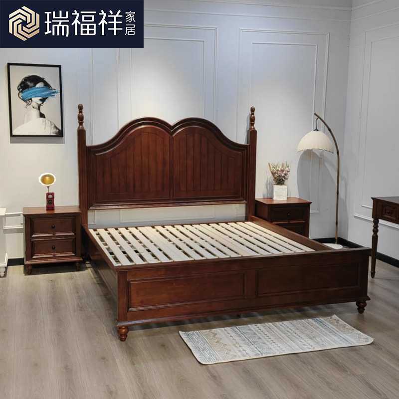 白椿木美式全实木床1.8米卧室复古罗马柱大床公主床卧室单人床