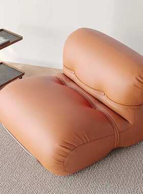 设计单椅沙发客厅单人椅意式轻奢极简设计师休闲椅橙色皮质沙发椅