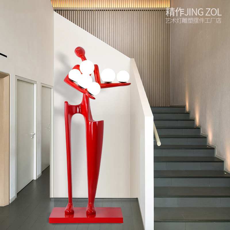新款迎宾人物后现代落地灯人体雕塑带灯创意展厅艺术酒店大堂摆件