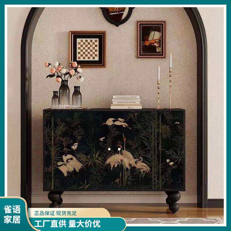 美式复古轻奢客厅家用实木边柜餐边柜现代简约厨房收纳置物玄关柜