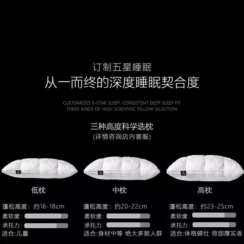 2025新款五酒店羽绒枕头枕芯男助睡眠护颈椎套装一对低枕成人鹅绒