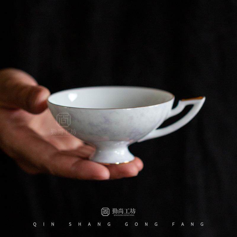 花开荼蘼渐变紫色咖啡杯碟组合陶瓷办公杯马克杯小号个人杯带杯垫