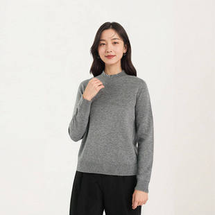 1N6012 女士纯色圆领休闲100%绵羊毛针织衫 甜甜专享