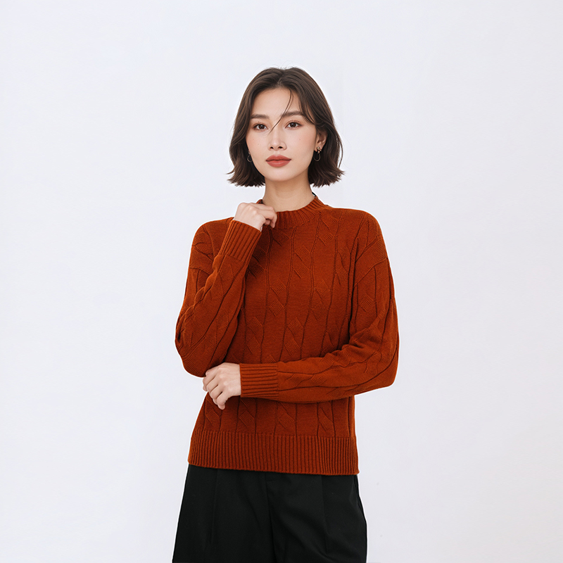 【甜甜粉丝专享】女士绞花半高领针织衫 TN5276