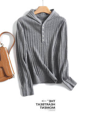 【甜甜专享】秋冬连帽羊毛衫新款纽扣针织衫休闲毛衣TN1601