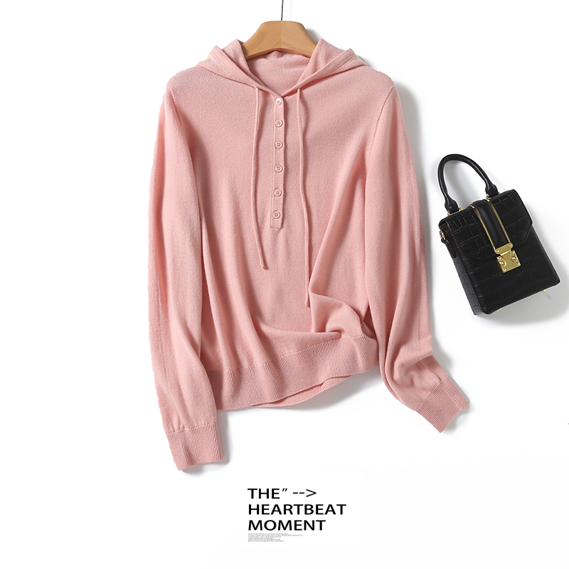 【甜甜粉丝专享】秋冬女士100%绵羊毛连帽衫纯色百搭羊毛衫BN683