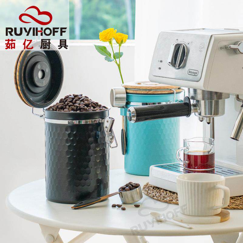 储存罐咖粉密啡封罐勺带1.8L咖啡豆无品牌/黑排色气密封罐不锈钢