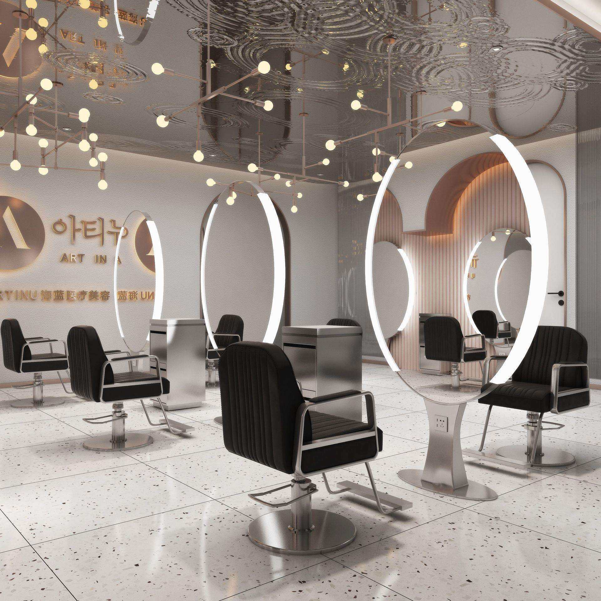 椭圆美发镜子双面带柜单面挂墙多款轻奢大圆镜简约风搭配烫染镜子