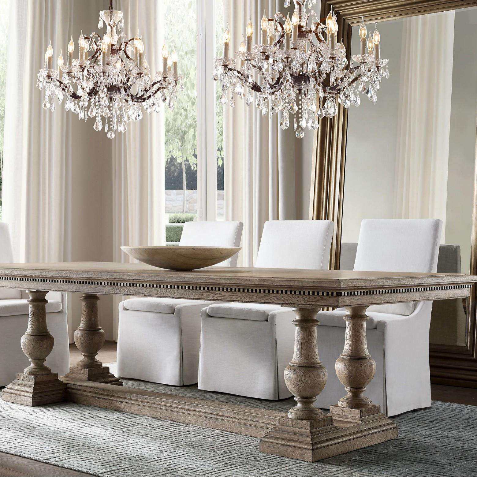 美式全实木做旧餐桌欧式长方形办公会议桌工作台复古简约原木长桌