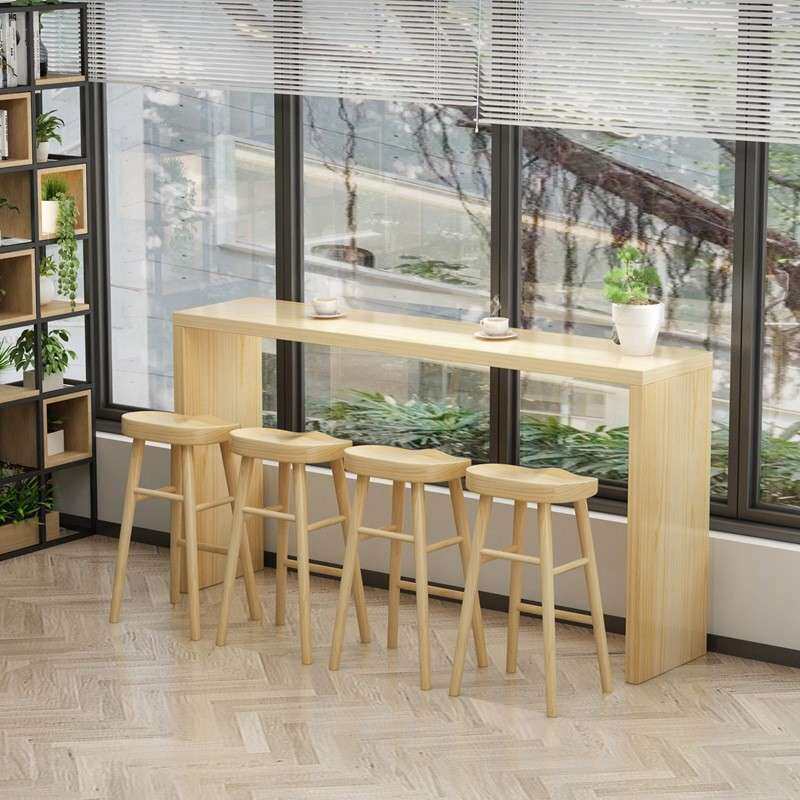 全实木家用吧台桌椅组合现代简约休闲桌奶茶店靠墙高脚桌客厅隔段
