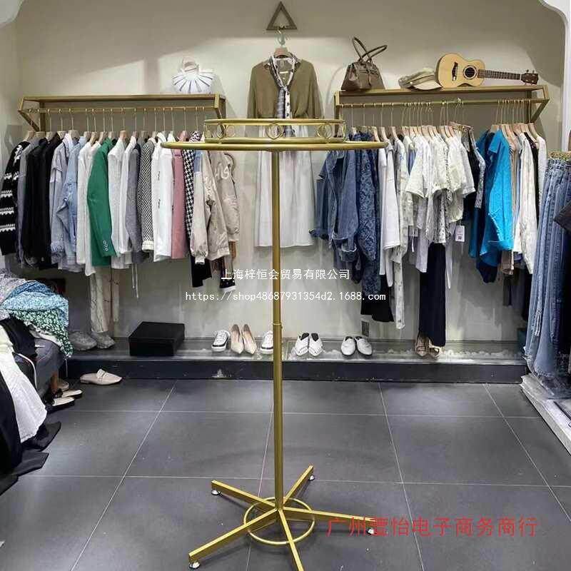 服装店圆形中岛架落地旋转货架童装店服装架女装店展示架高度可调
