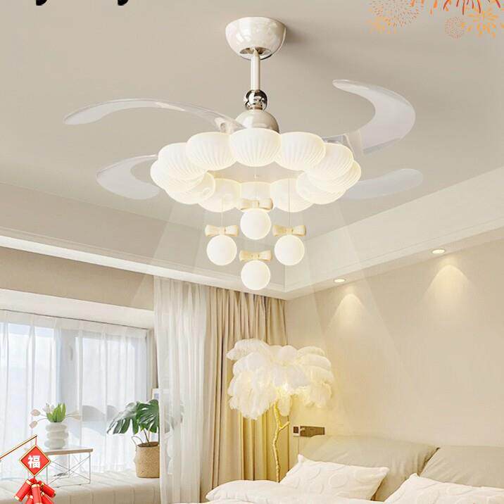 卧室灯带风扇法式奶油风隐形电风扇一体灯护眼餐厅吧台静音吊扇灯