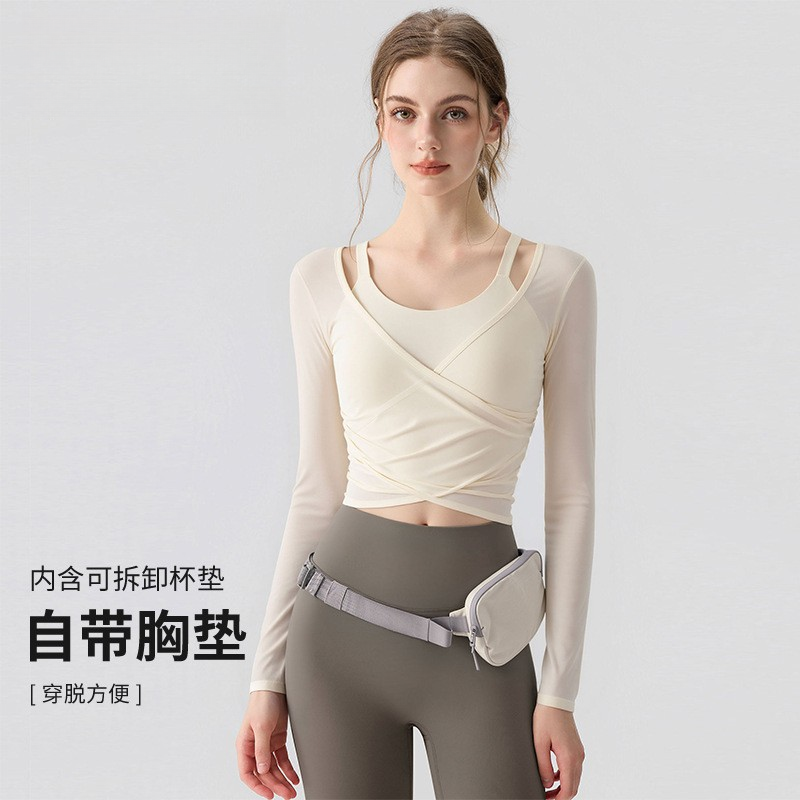 素念瑜伽服女带胸垫长袖假两件