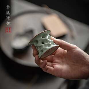 天青汝瓷盖置茶壶盖碗盖子配件汝窑陶瓷盖置壶盖托茶具垫茶道摆件