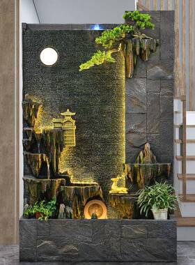 屏布水幕墙流水风客厅办室玄关隔断酒店VHZ别墅庭院假公山瀑喷泉