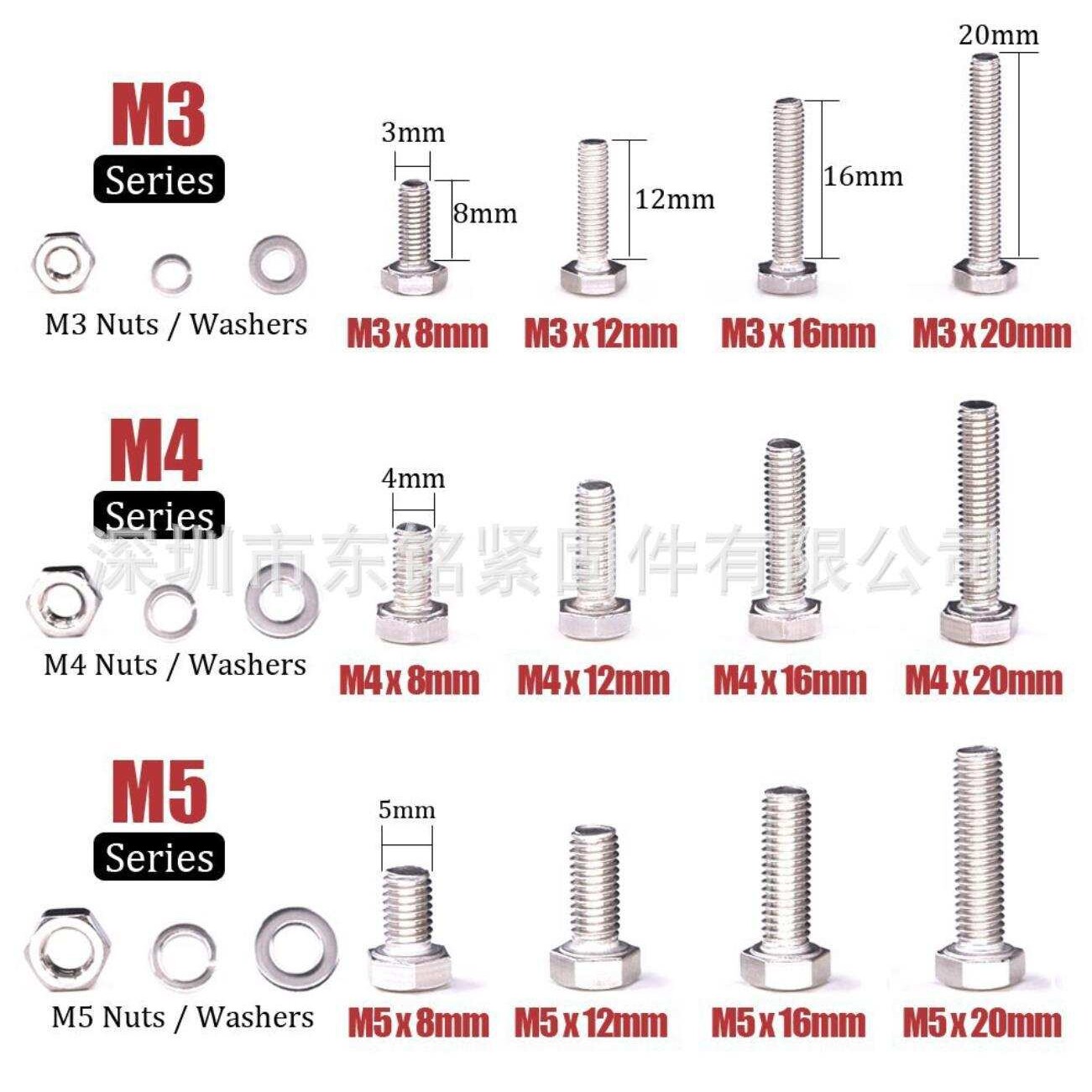 705Pcs M3 M4 M5 六角头盖机器螺丝螺栓螺母平和锁定垫圈组合套件