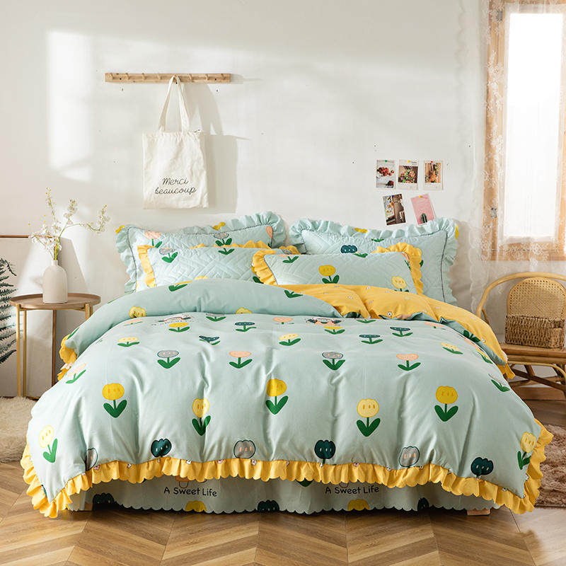 韩版简约欧式加厚磨毛夹棉床裙式床盖床单床罩1.5m1.8m2米四件套