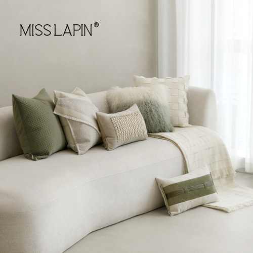 澜品现代轻奢绿色白色抱枕酒店样板房客厅沙发靠枕腰枕软装靠垫套