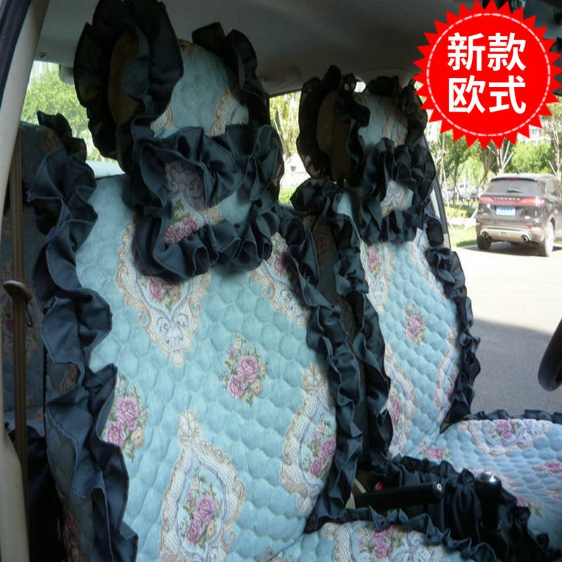 订制女神款四季通用全包汽车坐垫套欧式女士田园布艺花边车座垫套