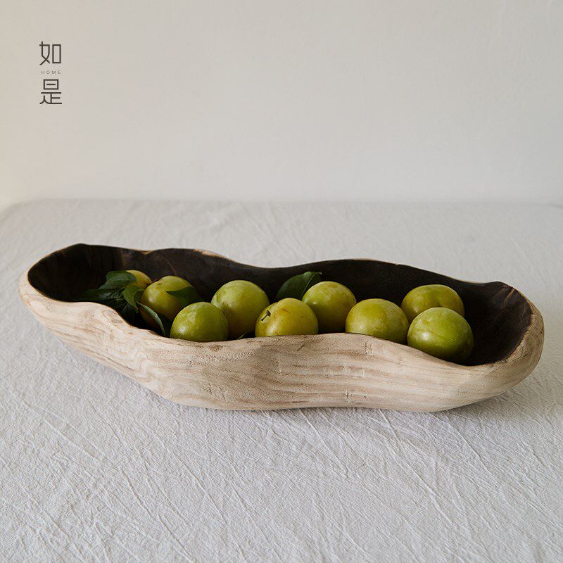 侘寂风云朵形实木果盘木质托盘摆件样板房餐厅装饰复古零食糖果盘