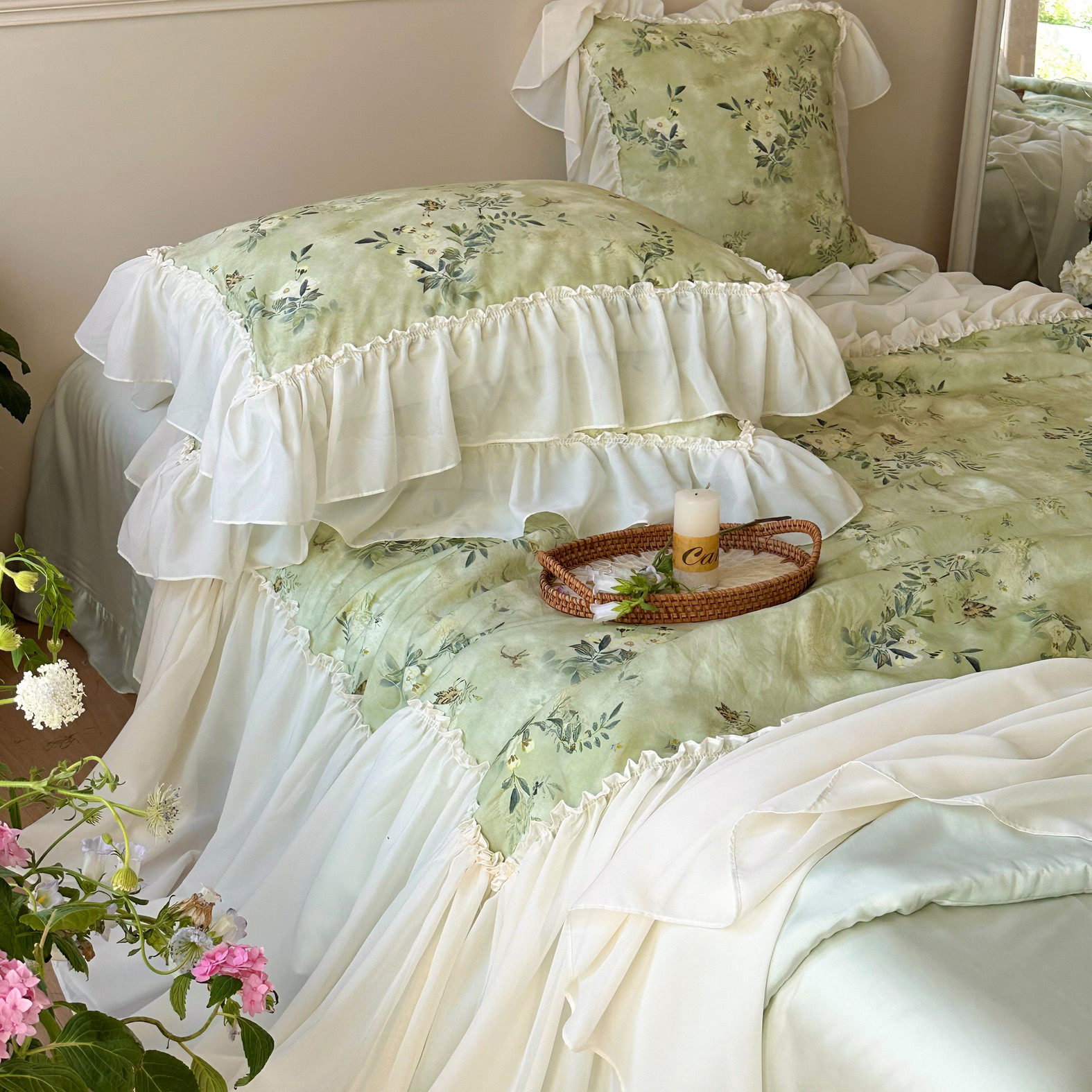 梨园听雨法式少女天丝凉感夏凉被四件套印花雪纺花边空调被床品,床上用品,化纤被,淘宝优惠券,粉丝福利购,淘宝优惠卷