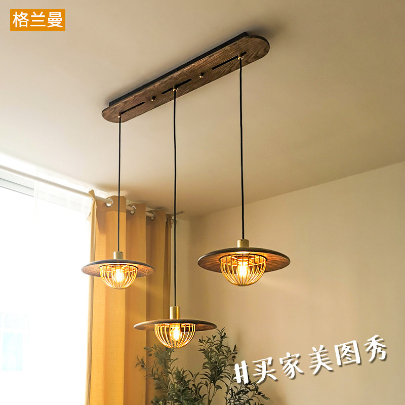 黑胡桃木色网红轻奢小客厅饭厅简约灯具北金色欧日式三头餐厅吊灯