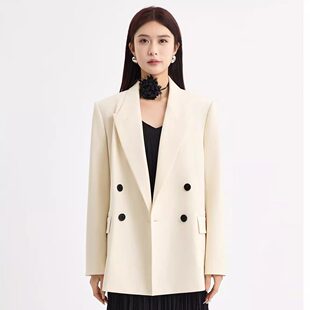 蜜澳2026春装休闲气质时尚显白百搭双排扣小西装长袖V领外套