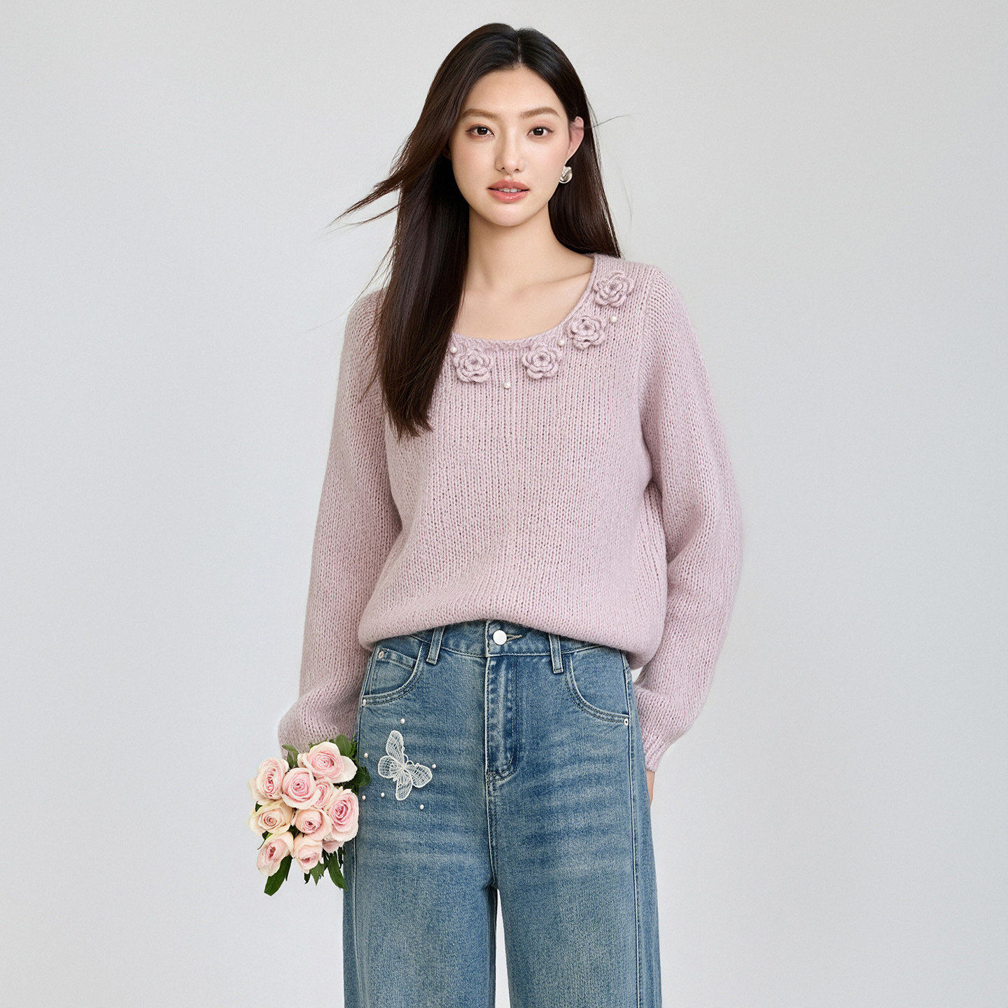 芭依璐秋季新款女圆领羊毛针织衫