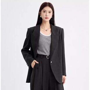 蜜澳2026春秋气质格雷系灰色外套女百搭西装时尚百搭一粒扣