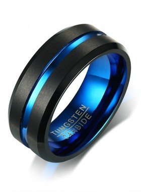 太爱游时尚蓝色拉丝钨p钢戒指时尚男士个性化高端戒指食指多功能