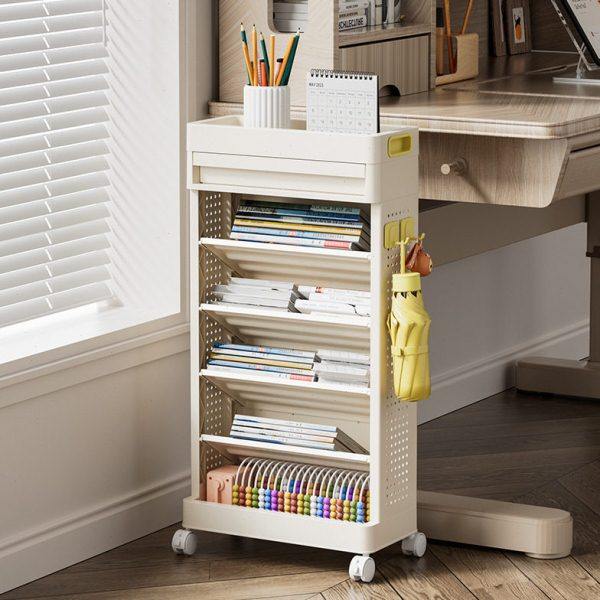 收纳书架落地家用儿童书柜客厅大容量可移动推车多层收纳置物架,收纳整理,书桌收纳置物架,淘宝优惠券,粉丝福利购,淘宝优惠卷