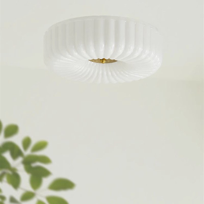 北欧现代简约卧室白o色玻璃吸顶灯法式奶油风房间书房客厅餐厅灯