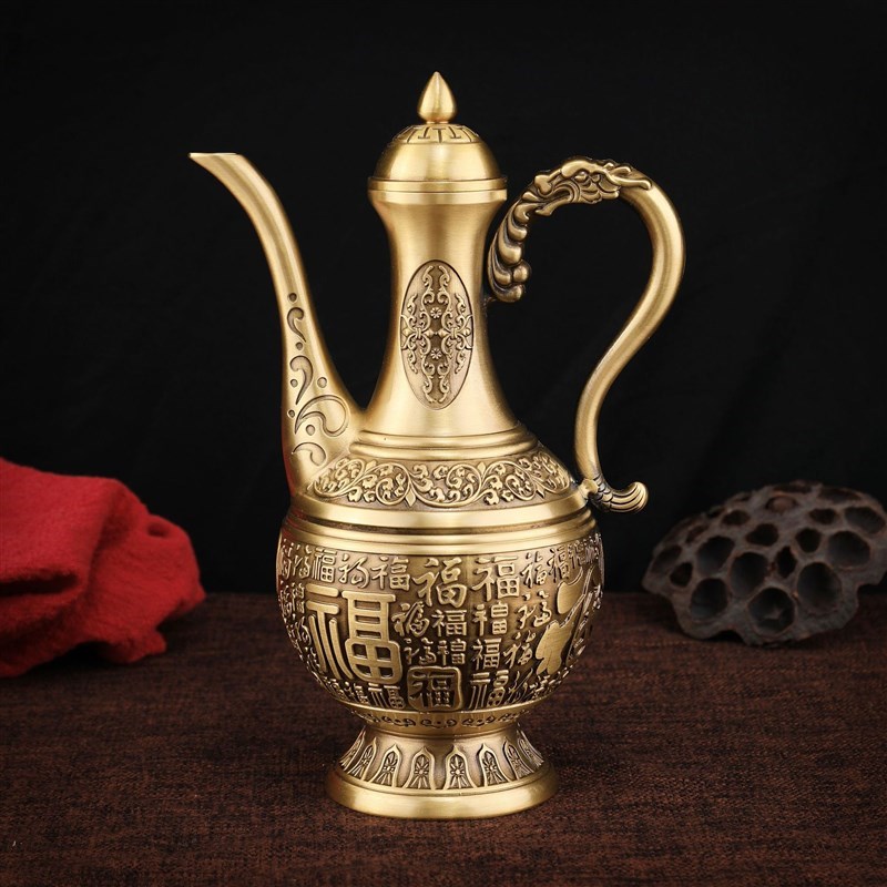 黄铜百福酒f壶铜工艺品摆件家居大小铜器新款高档