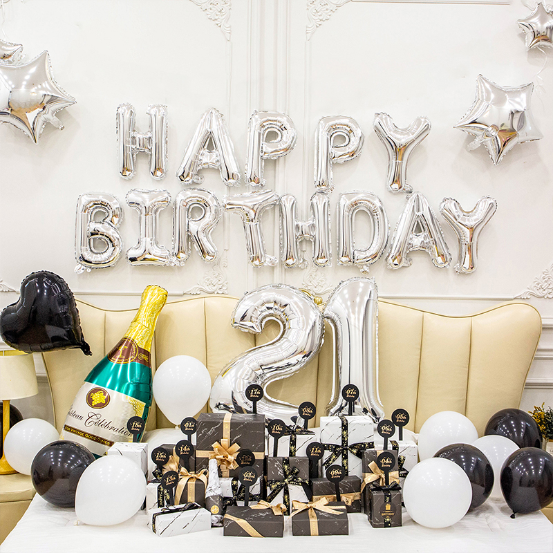 网红金属金色告白数字气球生日z快乐布置派对装饰套餐女男朋友包