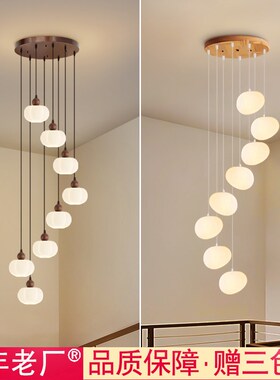 中古风木艺楼梯吊灯创意个性奶油风石头楼梯间吊灯复式楼loft吊灯