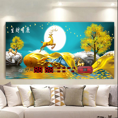 新款数码万年历电子钟客厅装饰画挂钟铝合金墙钟表2022家用24节气