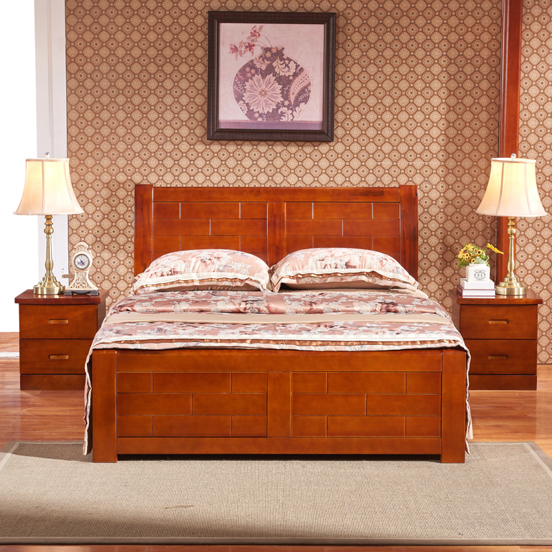 现代中式香樟木实木床1.8米实木床1.5米现代家具 卧室储物高箱床